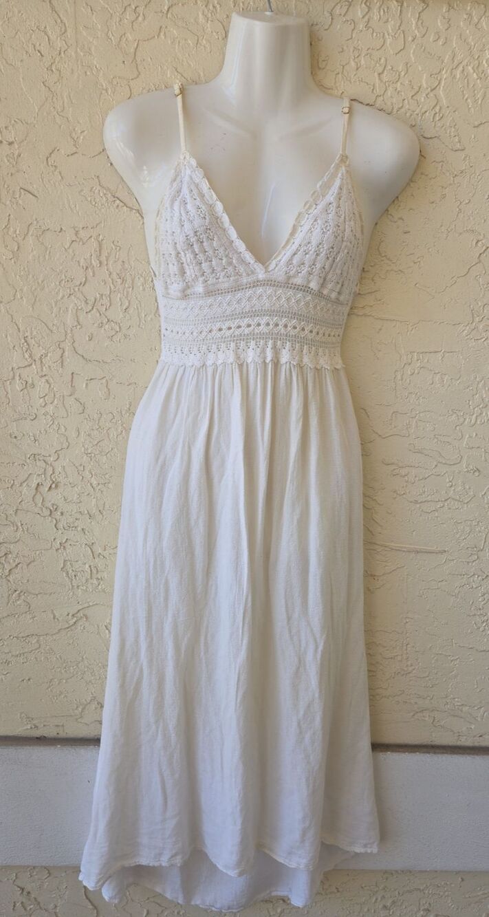 Beach Bunny White Swim Beach Cover Up Slip Dress SMALL 100% Cotton Made In Peru